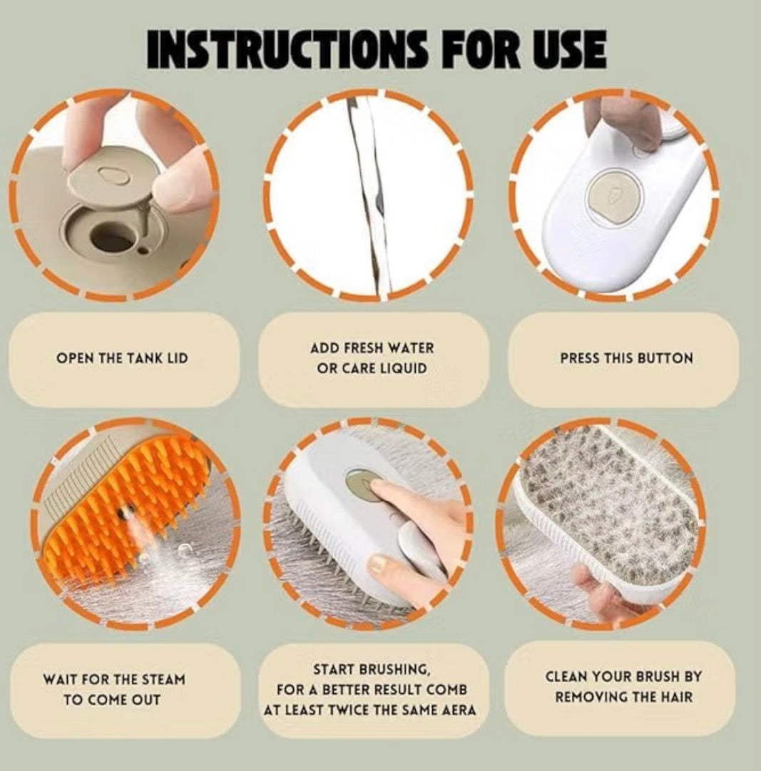 3-in-1 Electric Steam Pet Brush – Grooming, Detangling & Massage for Cats & Dogs