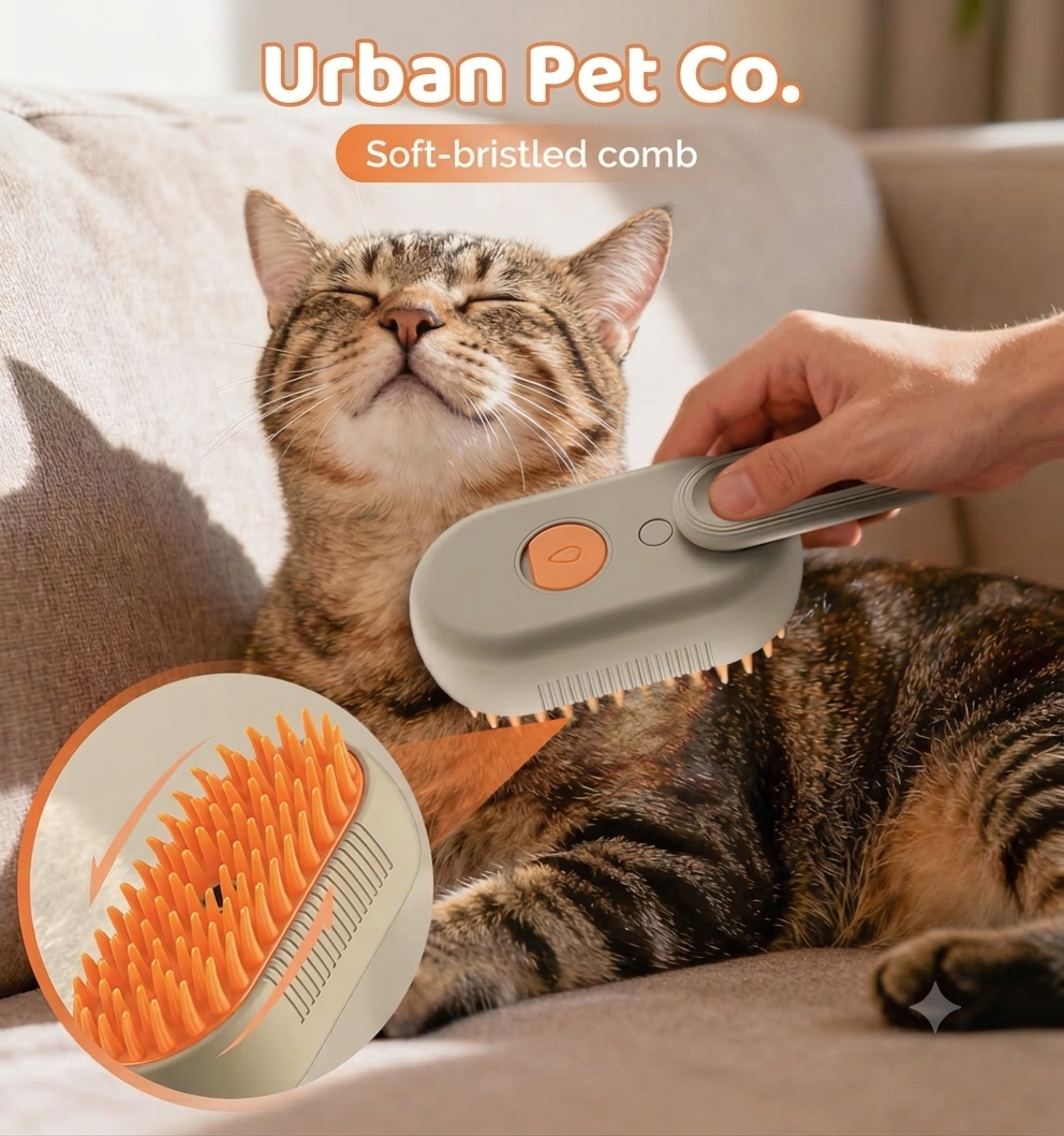 3-in-1 Electric Steam Pet Brush – Grooming, Detangling & Massage for Cats & Dogs